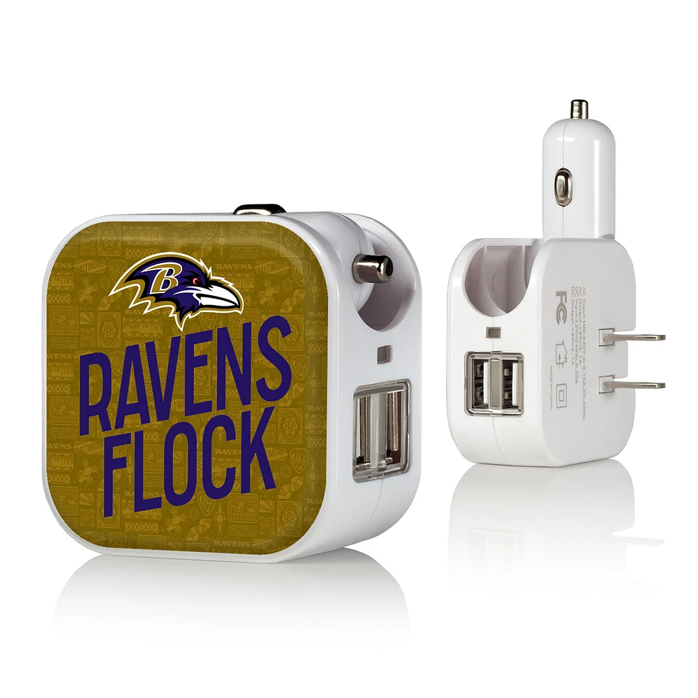 Keyscaper White Baltimore Ravens 2-In-1 USB Charger