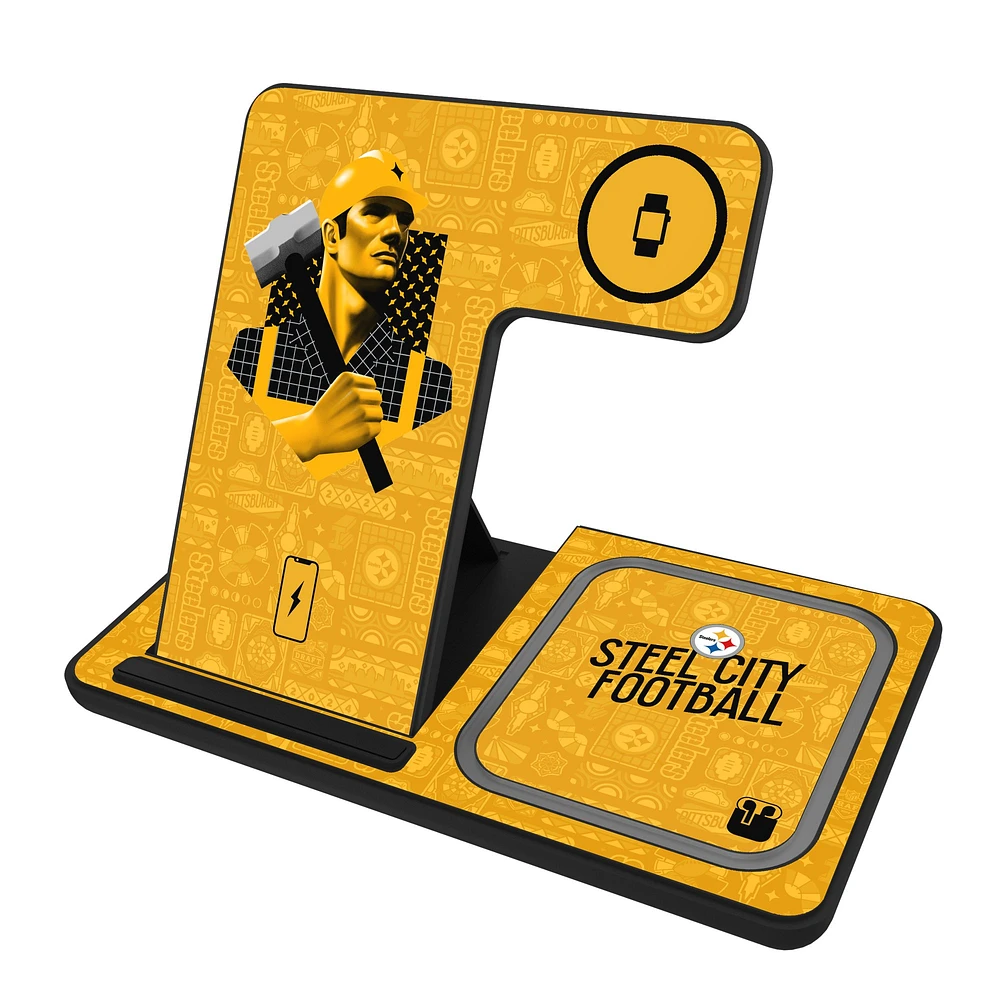 Keyscaper Black Pittsburgh Steelers 3-in-1 Charging Station