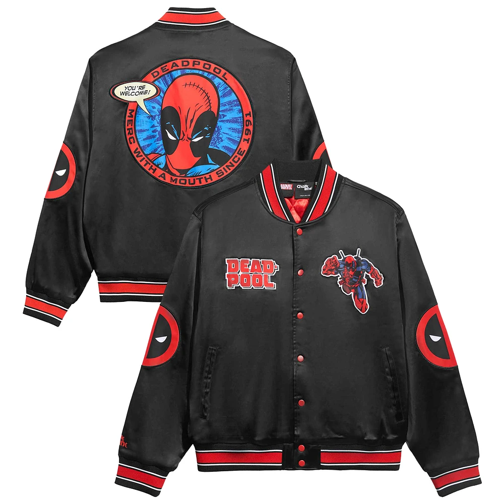 Men's Chalk Line Black Deadpool Fanimation Satin Full-Snap Jacket