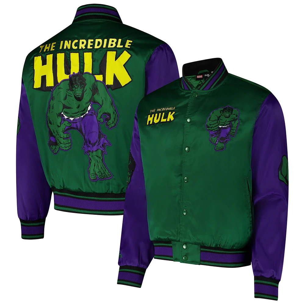 Men's Chalk Line Green The Incredible Hulk Quilted Satin Full-Snap Jacket