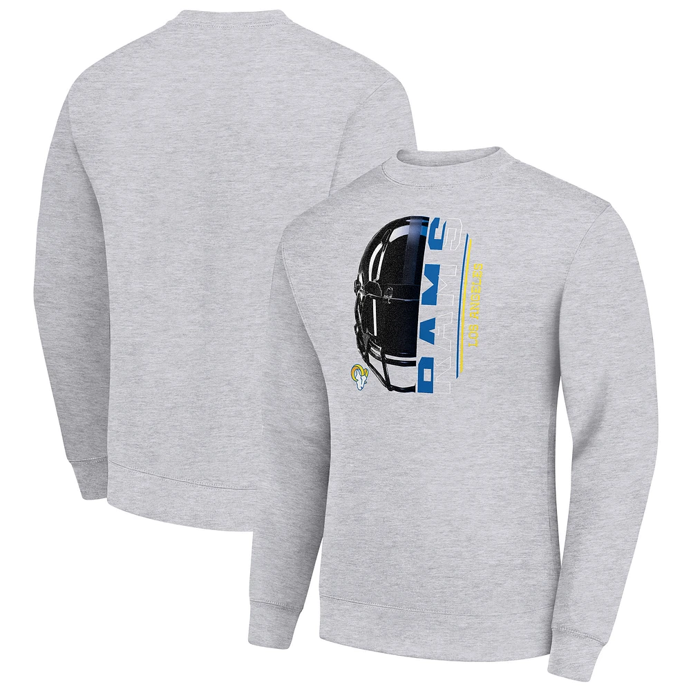 Men's Starter Heather Gray Los Angeles Rams Half Helmet Team Graphic Tri-Blend Fleece Pullover Sweatshirt