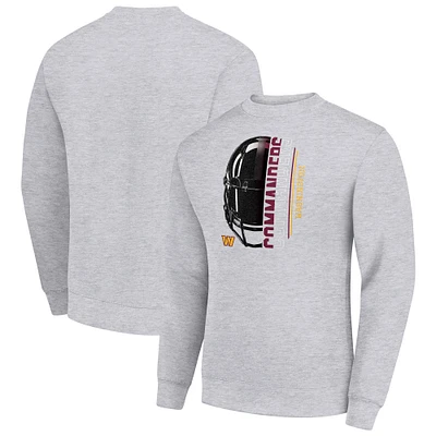 Men's Starter Heather Gray Washington Commanders Half Helmet Team Graphic Tri-Blend Fleece Pullover Sweatshirt