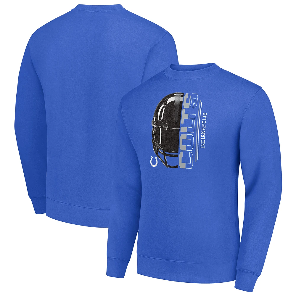 Men's Starter Royal Indianapolis Colts Half Helmet Team Graphic Tri-Blend Fleece Pullover Sweatshirt