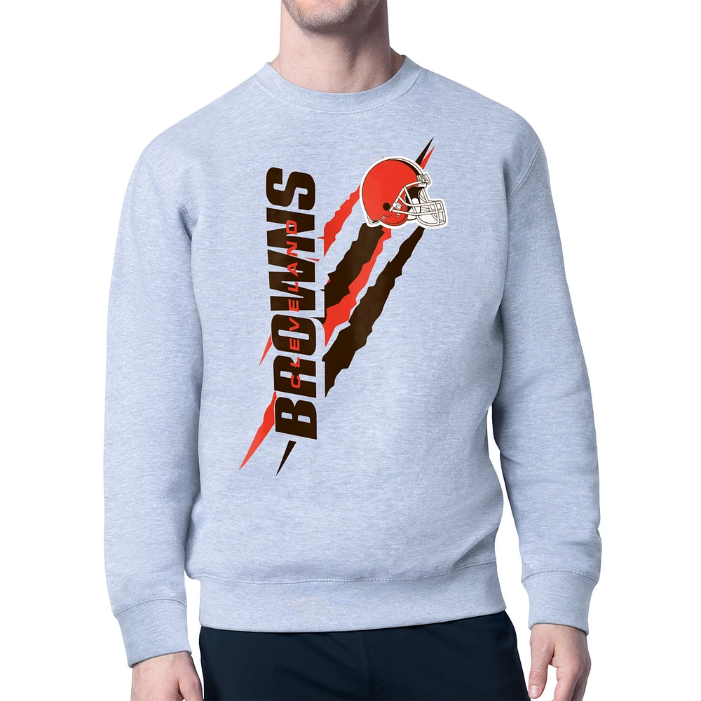 Men's Starter Heather Gray Cleveland Browns Color Scratch Team Graphic Fleece Pullover Sweatshirt