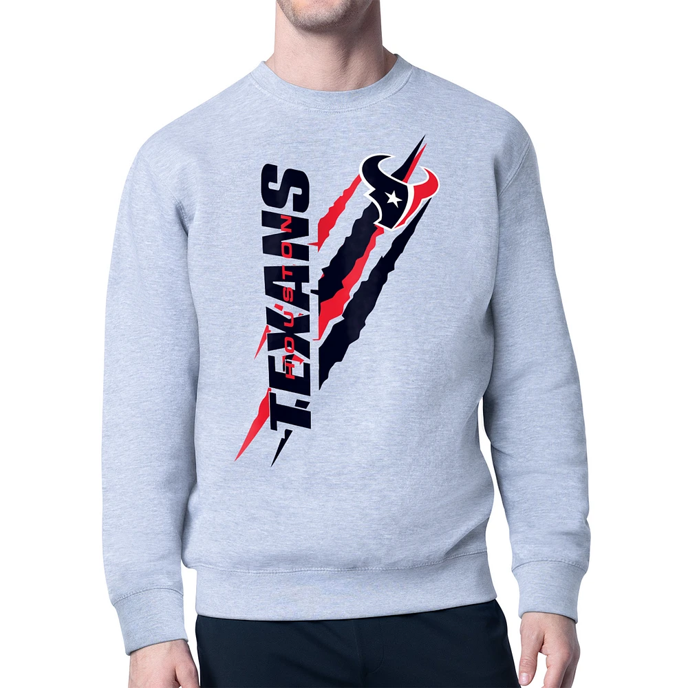 Men's Starter Heather Gray Houston Texans Color Scratch Team Graphic Fleece Pullover Sweatshirt