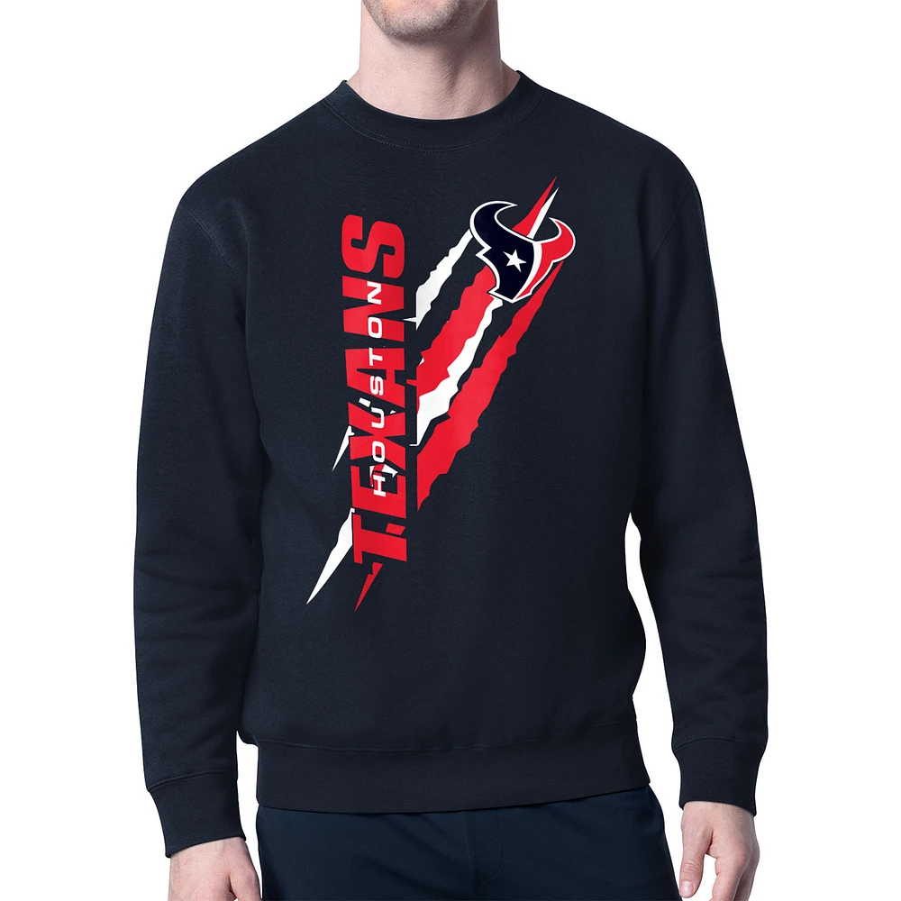 Men's Starter Navy Houston Texans Color Scratch Team Graphic Fleece Pullover Sweatshirt