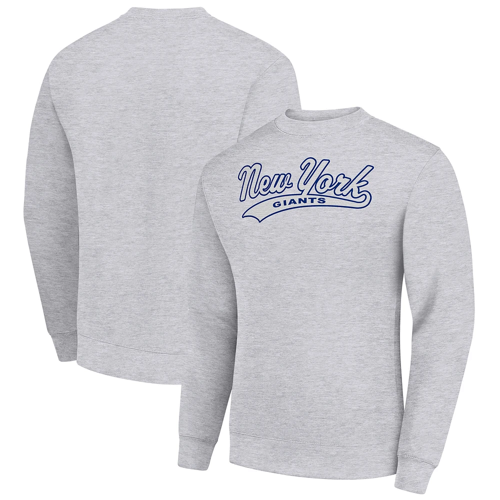 Men's Starter Heather Gray New York Giants Tailsweep Team Graphic Tri-Blend Fleece Pullover Sweatshirt