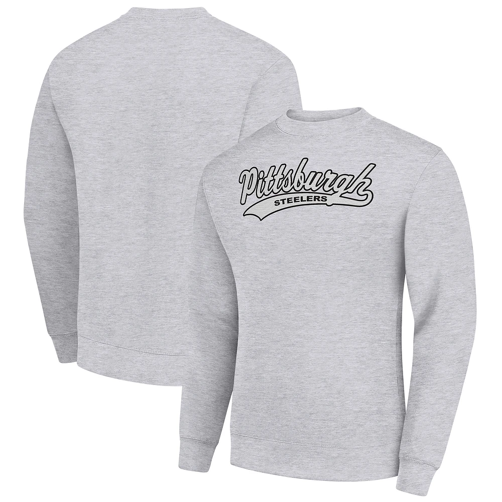 Men's Starter Heather Gray Pittsburgh Steelers Tailsweep Team Graphic Tri-Blend Fleece Pullover Sweatshirt