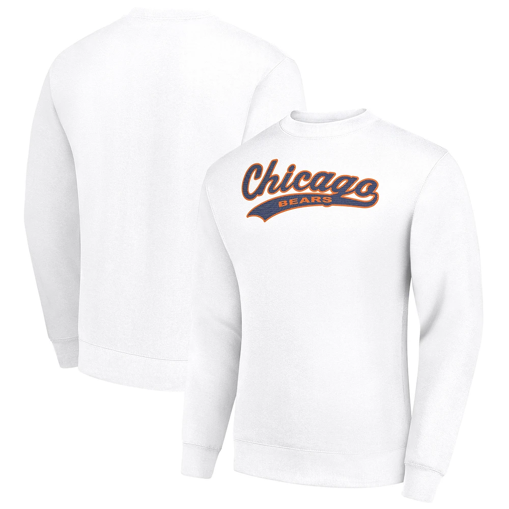 Men's Starter White Chicago Bears Tailsweep Team Graphic Tri-Blend Fleece Pullover Sweatshirt