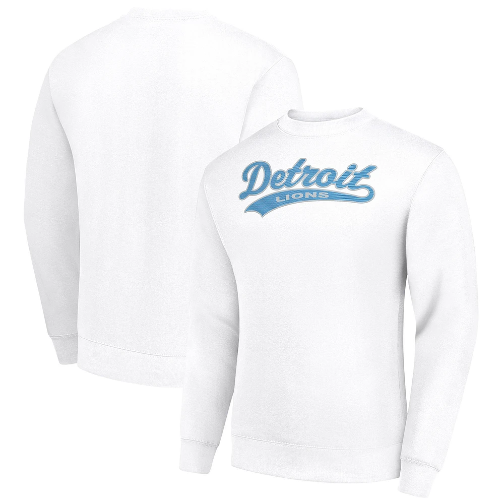 Men's Starter White Detroit Lions Tailsweep Team Graphic Tri-Blend Fleece Pullover Sweatshirt