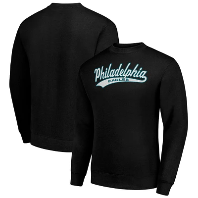 Men's Starter Black Philadelphia Eagles Tailsweep Team Graphic Tri-Blend Fleece Pullover Sweatshirt