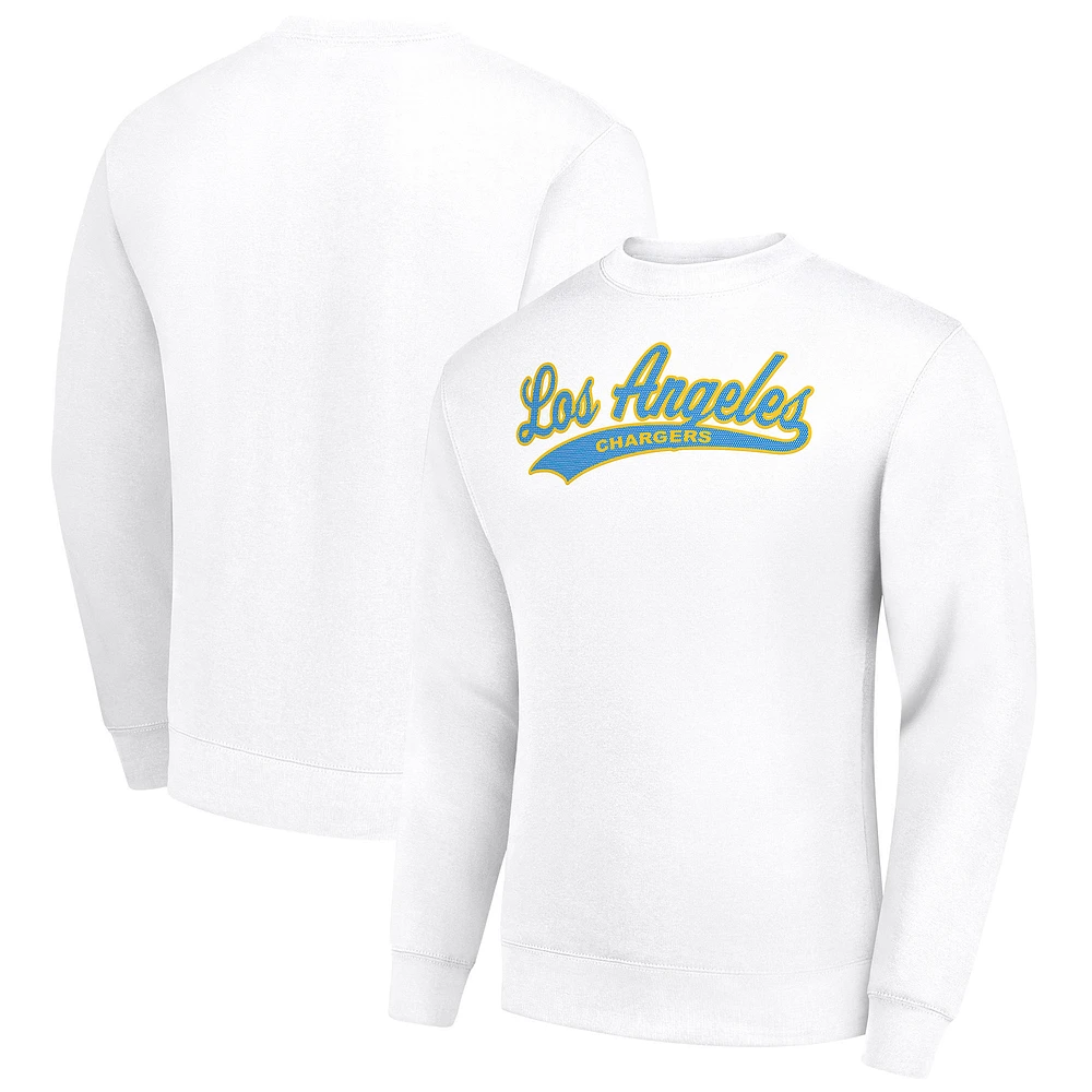 Men's Starter White Los Angeles Chargers Tailsweep Team Graphic Tri-Blend Fleece Pullover Sweatshirt