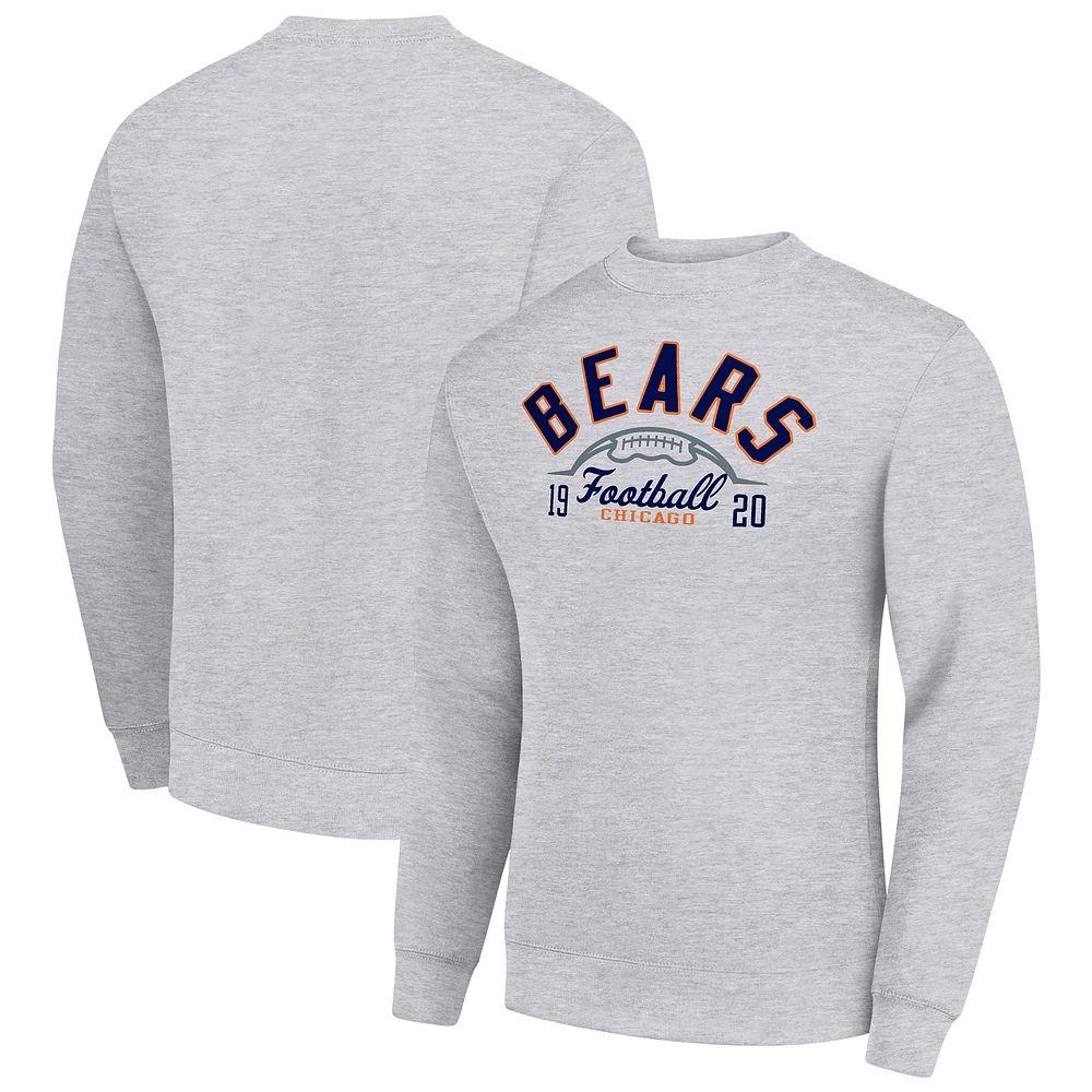 Men's Starter Heather Gray Chicago Bears Half Ball Team Graphic Tri-Blend Fleece Pullover Sweatshirt