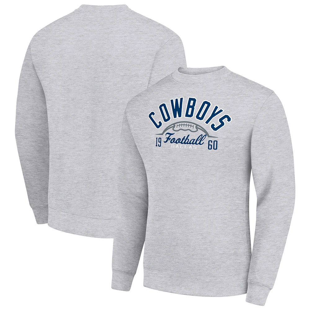 Men's Starter Heather Gray Dallas Cowboys Half Ball Team Graphic Tri-Blend Fleece Pullover Sweatshirt