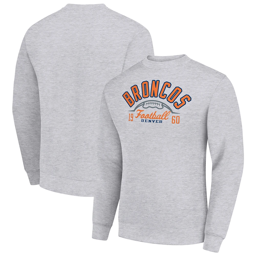 Men's Starter Heather Gray Denver Broncos Half Ball Team Graphic Tri-Blend Fleece Pullover Sweatshirt
