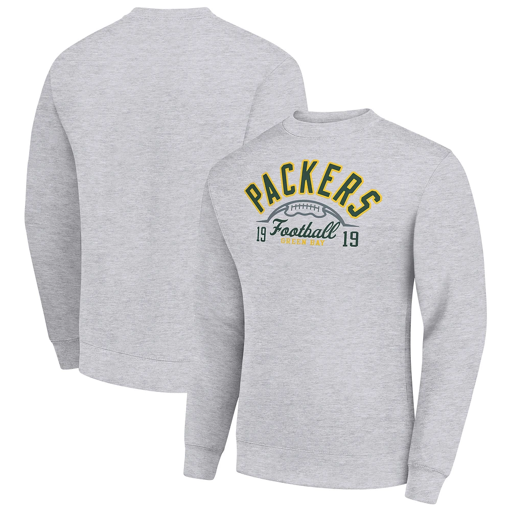 Men's Starter Heather Gray Green Bay Packers Half Ball Team Graphic Tri-Blend Fleece Pullover Sweatshirt