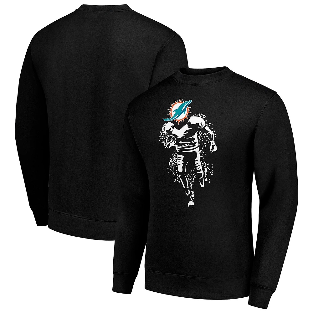 Men's Starter Black Miami Dolphins Logoface Team Graphic Tri-Blend Fleece Pullover Sweatshirt