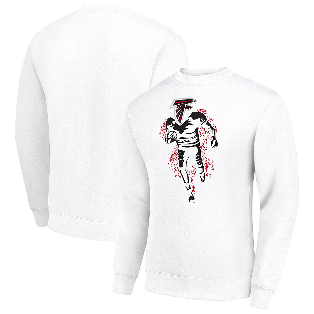 Men's Starter White Atlanta Falcons Logoface Team Graphic Tri-Blend Fleece Pullover Sweatshirt
