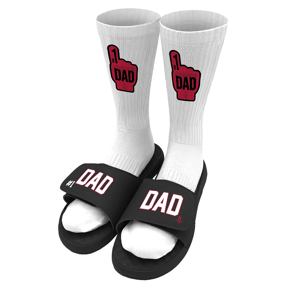 Unisex ISlide Black Houston Rockets #1 Dad Socks & Slide Sandals Bundle