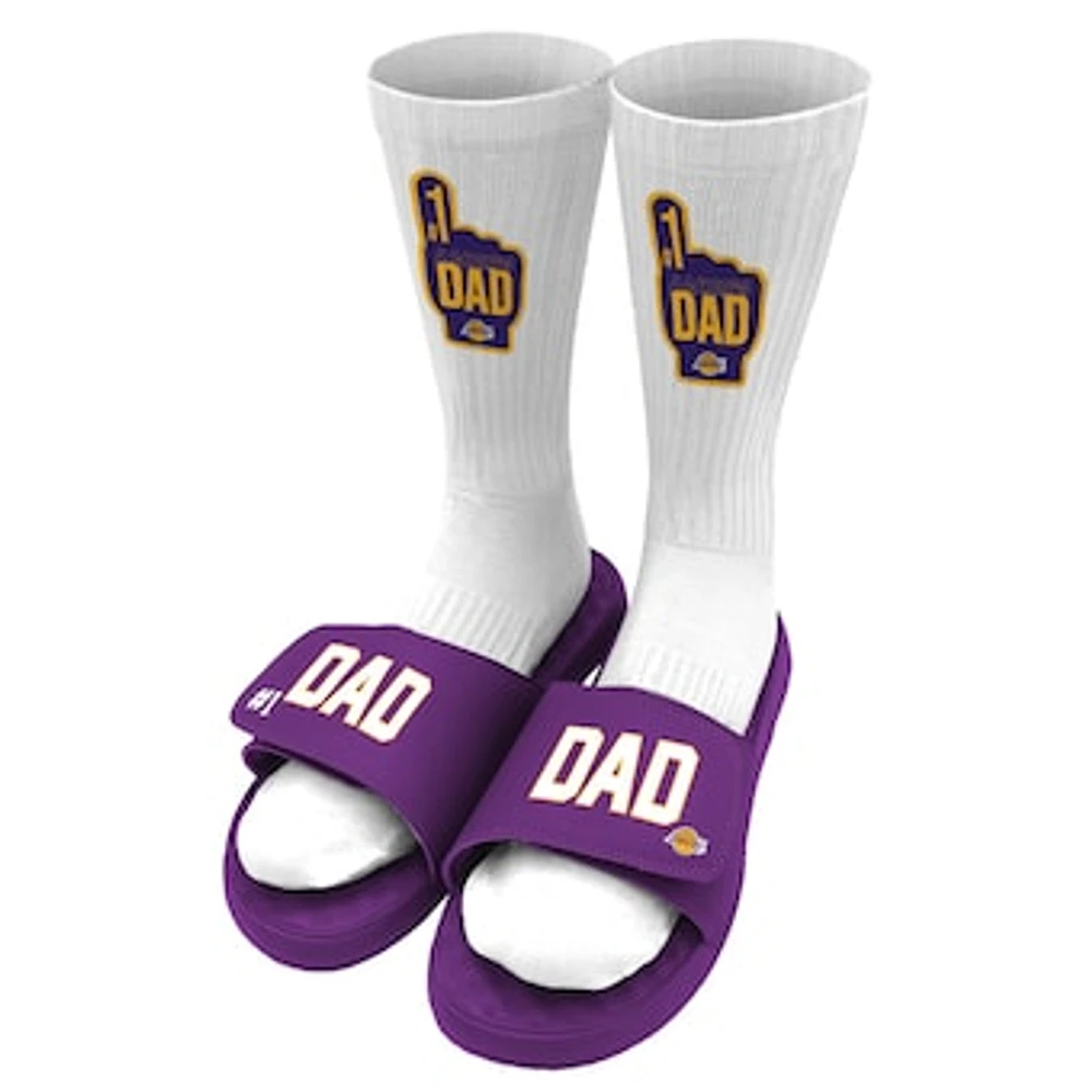 Unisex ISlide Purple Los Angeles Lakers #1 Dad Socks & Slide Sandals Bundle