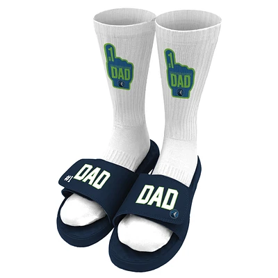 Unisex ISlide Navy Minnesota Timberwolves #1 Dad Socks & Slide Sandals Bundle