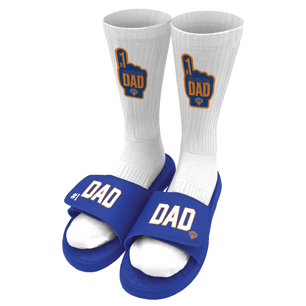 Unisex ISlide Blue New York Knicks #1 Dad Socks & Slide Sandals Bundle