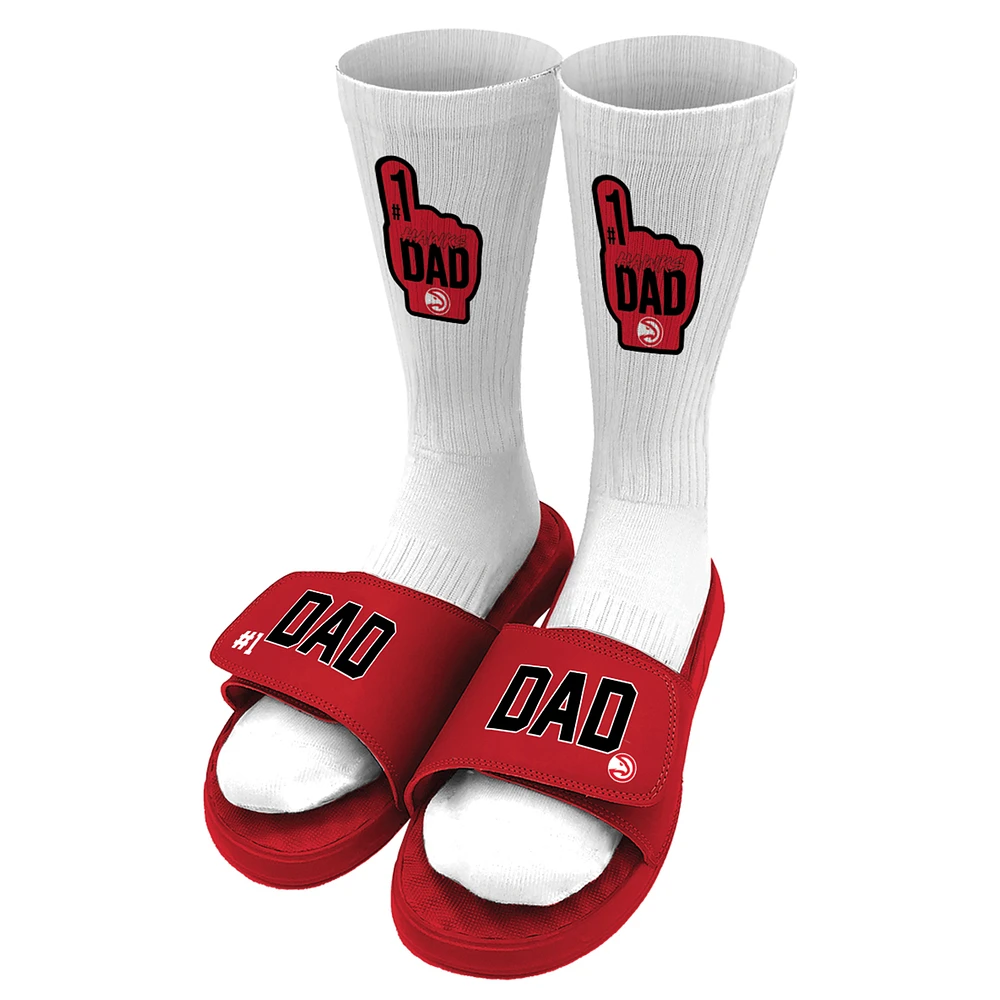 Unisex ISlide Red Atlanta Hawks #1 Dad Socks & Slide Sandals Bundle