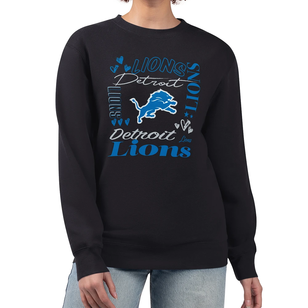 Women's G-III 4Her by Carl Banks Black Detroit Lions Collage Graphic Fleece Pullover Sweatshirt