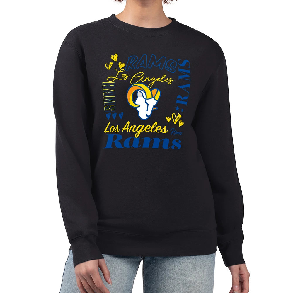 Women's G-III 4Her by Carl Banks Black Los Angeles Rams Collage Graphic Fleece Pullover Sweatshirt