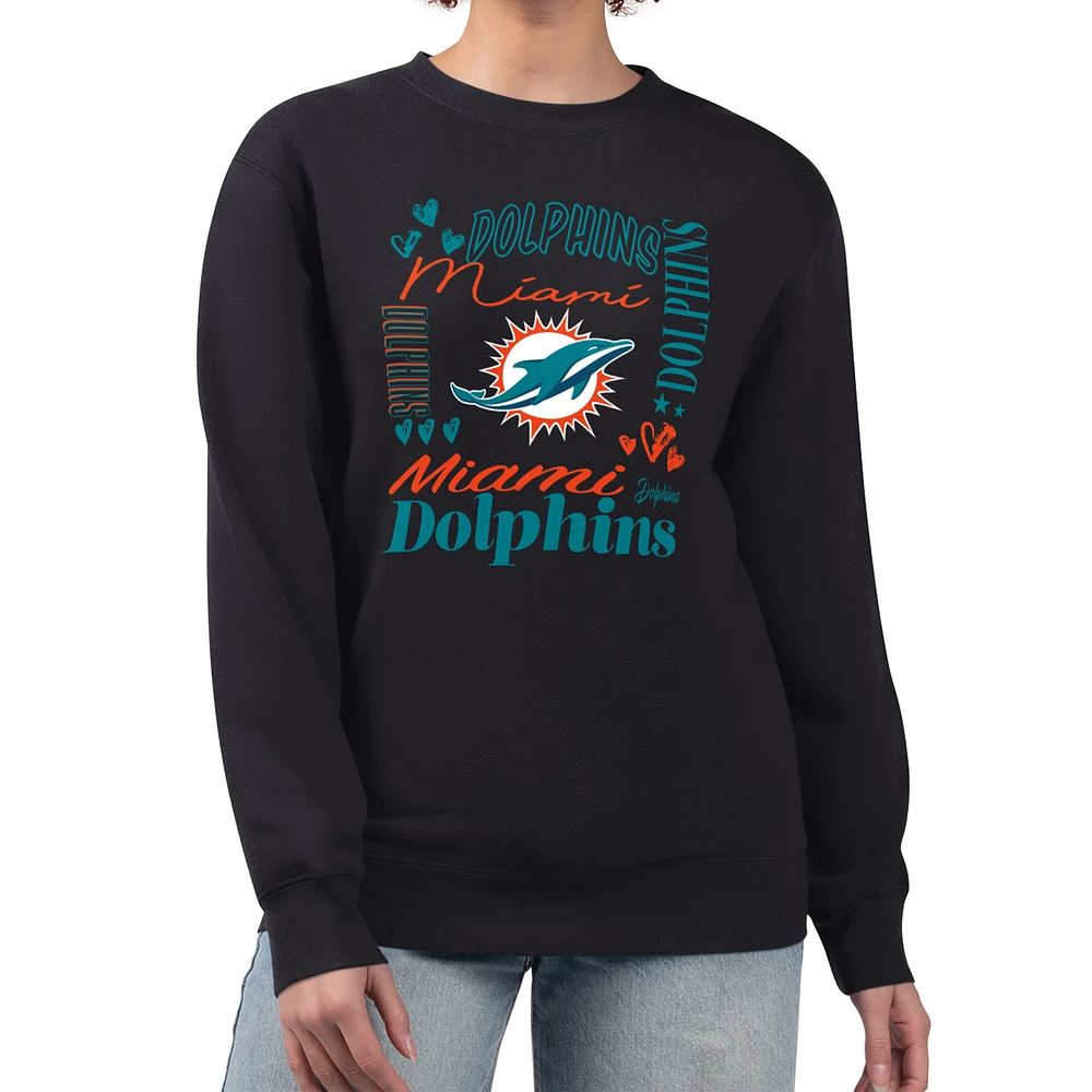 Women's G-III 4Her by Carl Banks Black Miami Dolphins Collage Graphic Fleece Pullover Sweatshirt