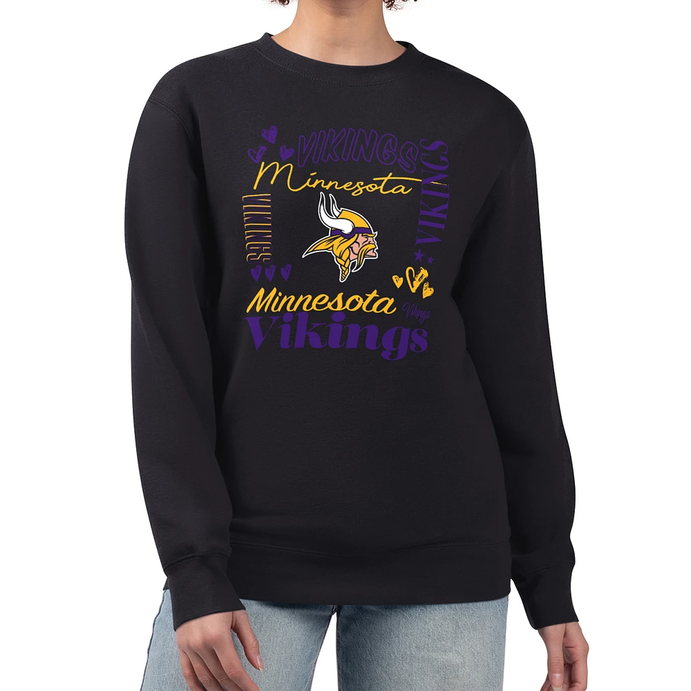 Women's G-III 4Her by Carl Banks Black Minnesota Vikings Collage Graphic Fleece Pullover Sweatshirt