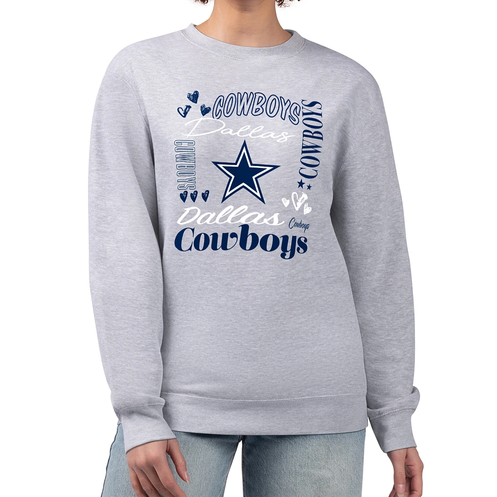Women's G-III 4Her by Carl Banks Heather Gray Dallas Cowboys Collage Graphic Fleece Pullover Sweatshirt