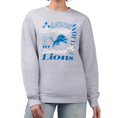 Women's G-III 4Her by Carl Banks Heather Gray Detroit Lions Collage Graphic Fleece Pullover Sweatshirt