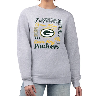 Women's G-III 4Her by Carl Banks Heather Gray Green Bay Packers Collage Graphic Fleece Pullover Sweatshirt
