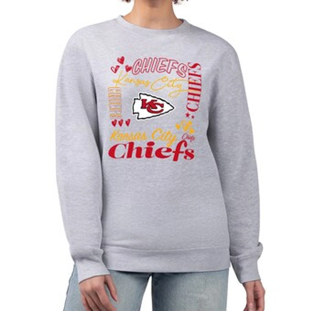 Women's G-III 4Her by Carl Banks Heather Gray Kansas City Chiefs Collage Graphic Fleece Pullover Sweatshirt
