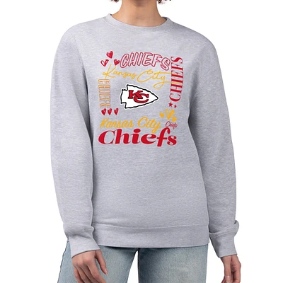 Women's G-III 4Her by Carl Banks Heather Gray Kansas City Chiefs Collage Graphic Fleece Pullover Sweatshirt