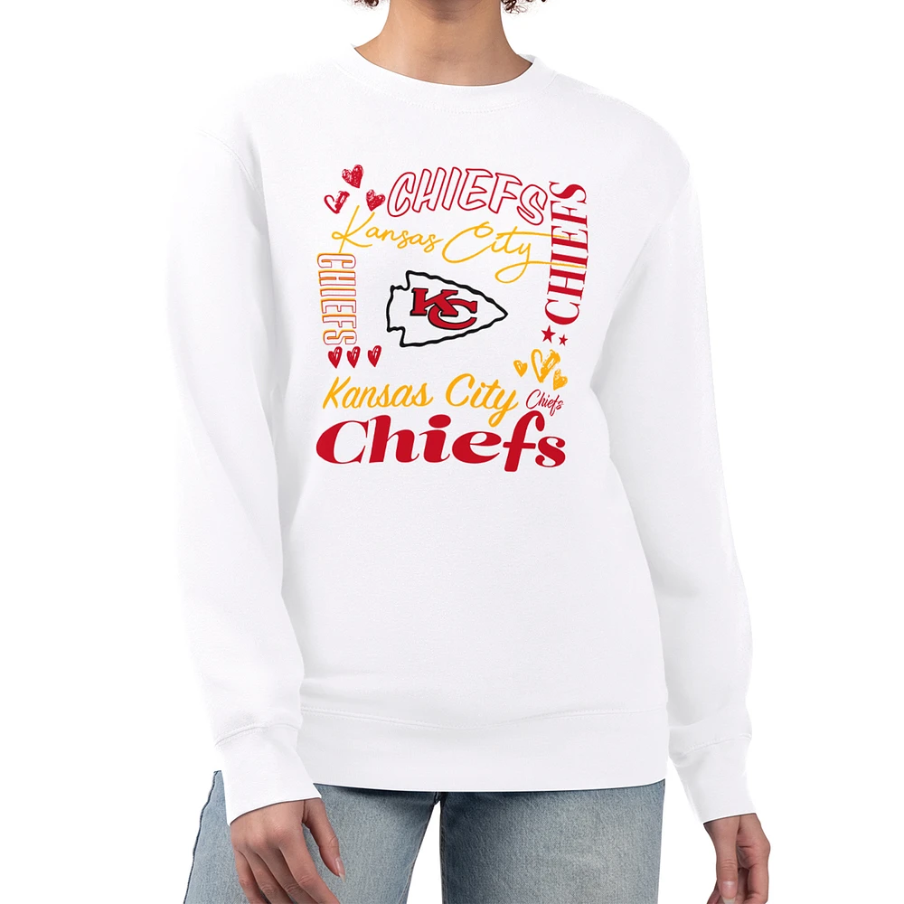 Women's G-III 4Her by Carl Banks White Kansas City Chiefs Collage Graphic Fleece Pullover Sweatshirt