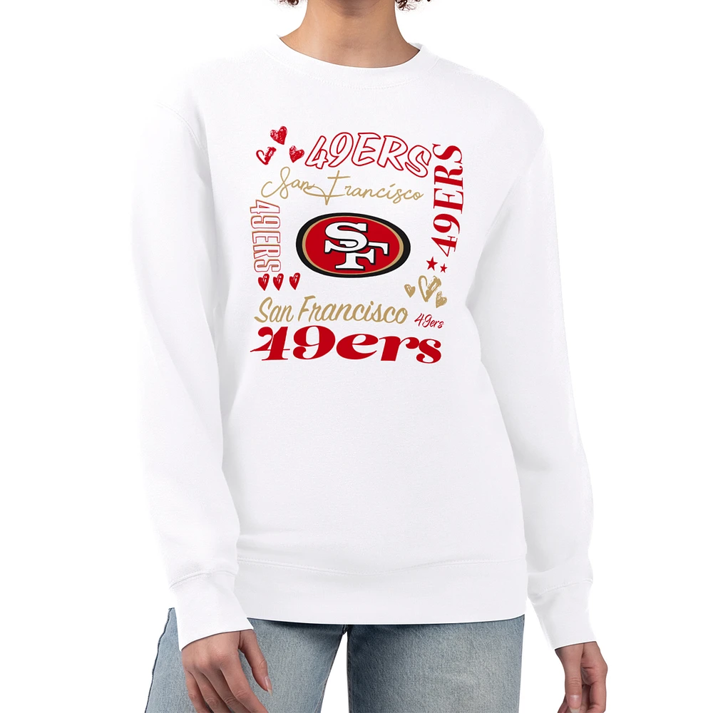 Women's G-III 4Her by Carl Banks White San Francisco 49ers Collage Graphic Fleece Pullover Sweatshirt