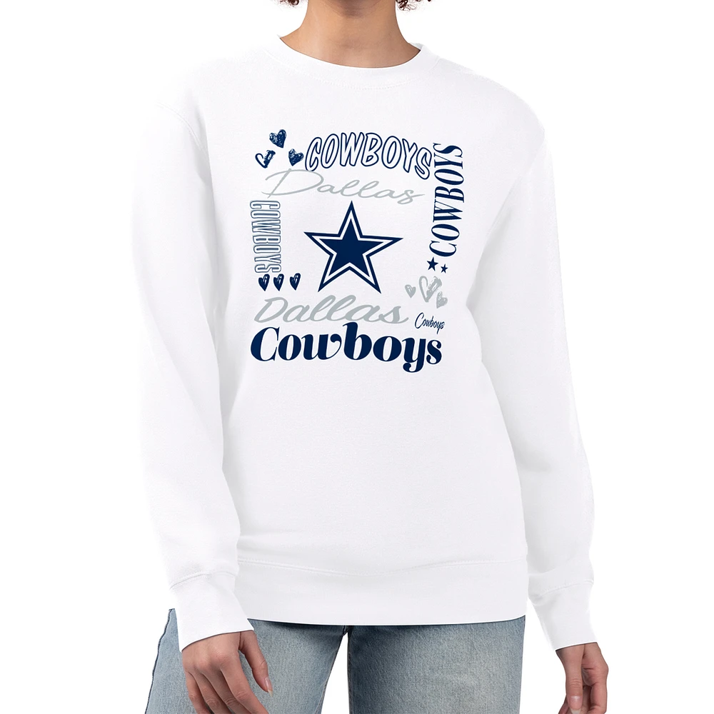 Women's G-III 4Her by Carl Banks White Dallas Cowboys Collage Graphic Fleece Pullover Sweatshirt