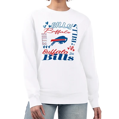 Women's G-III 4Her by Carl Banks White Buffalo Bills Collage Graphic Fleece Pullover Sweatshirt