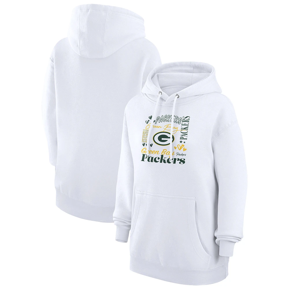 Women's G-III 4Her by Carl Banks White Green Bay Packers Collage Graphic Fleece Pullover Hoodie