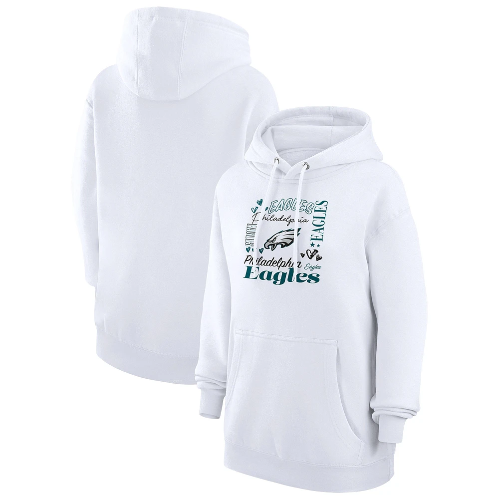 Women's G-III 4Her by Carl Banks White Philadelphia Eagles Collage Graphic Fleece Pullover Hoodie