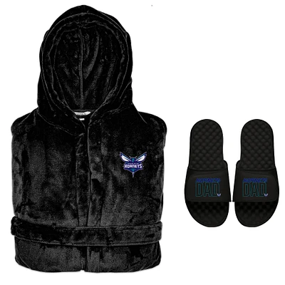 Men's ISlide Charlotte Hornets Dad Robe & Slide Sandals Bundle