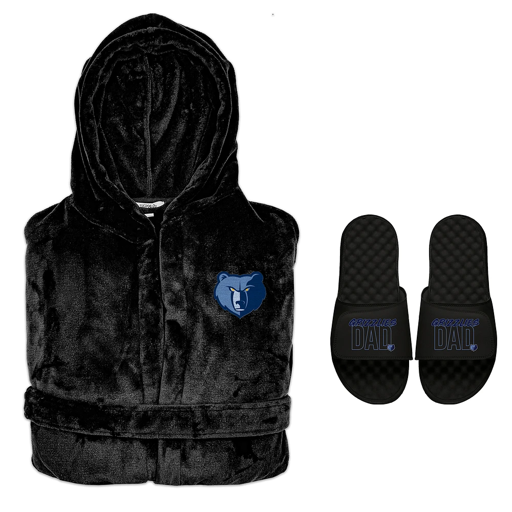 Men's ISlide Memphis Grizzlies Dad Robe & Slide Sandals Bundle