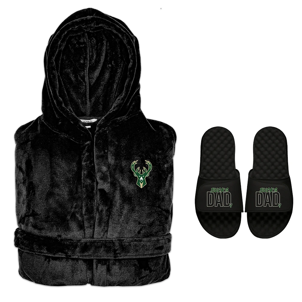 Men's ISlide Milwaukee Bucks Dad Robe & Slide Sandals Bundle