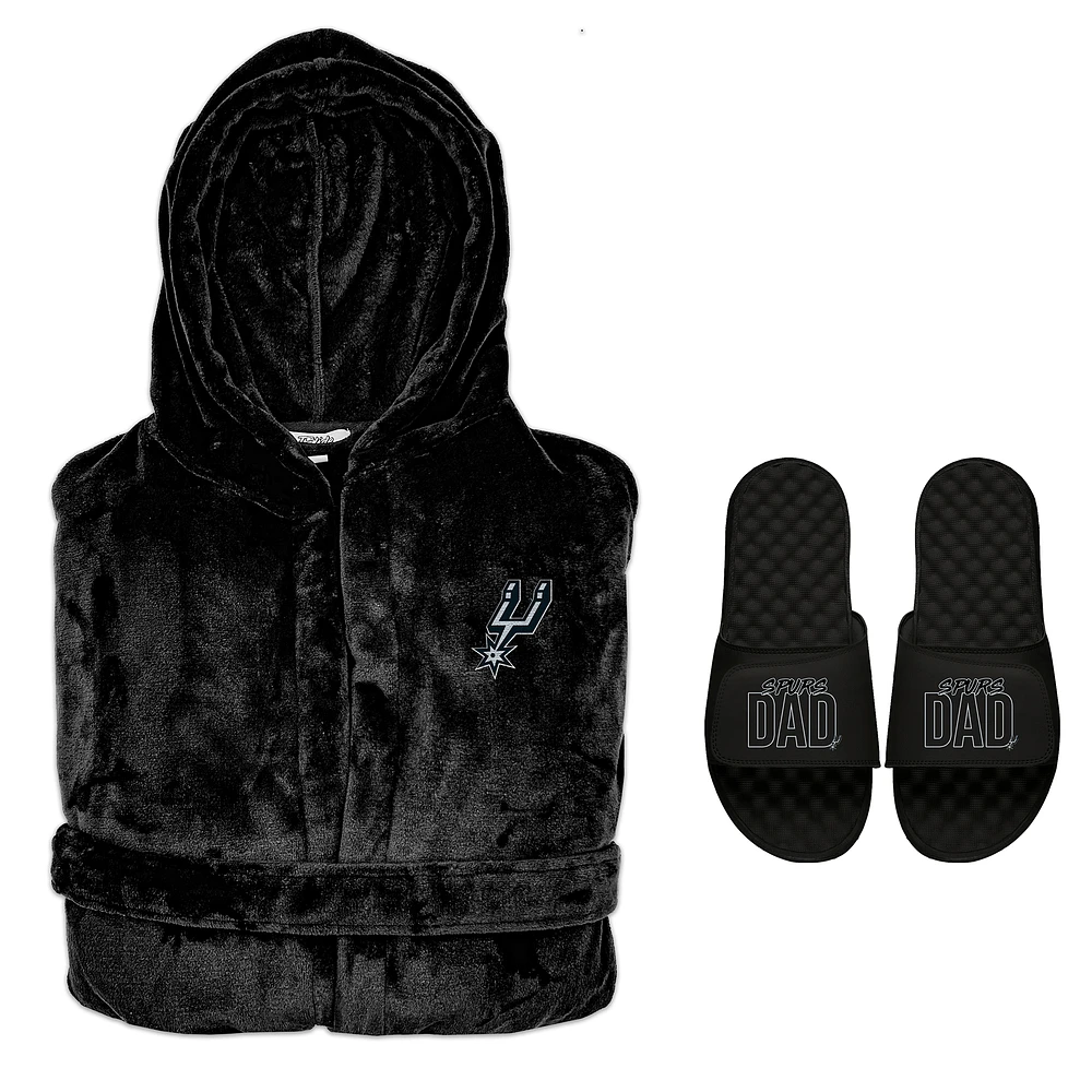 Men's ISlide San Antonio Spurs Dad Robe & Slide Sandals Bundle