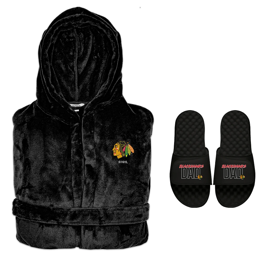 Men's ISlide Chicago Blackhawks Dad Robe & Slide Sandals Bundle