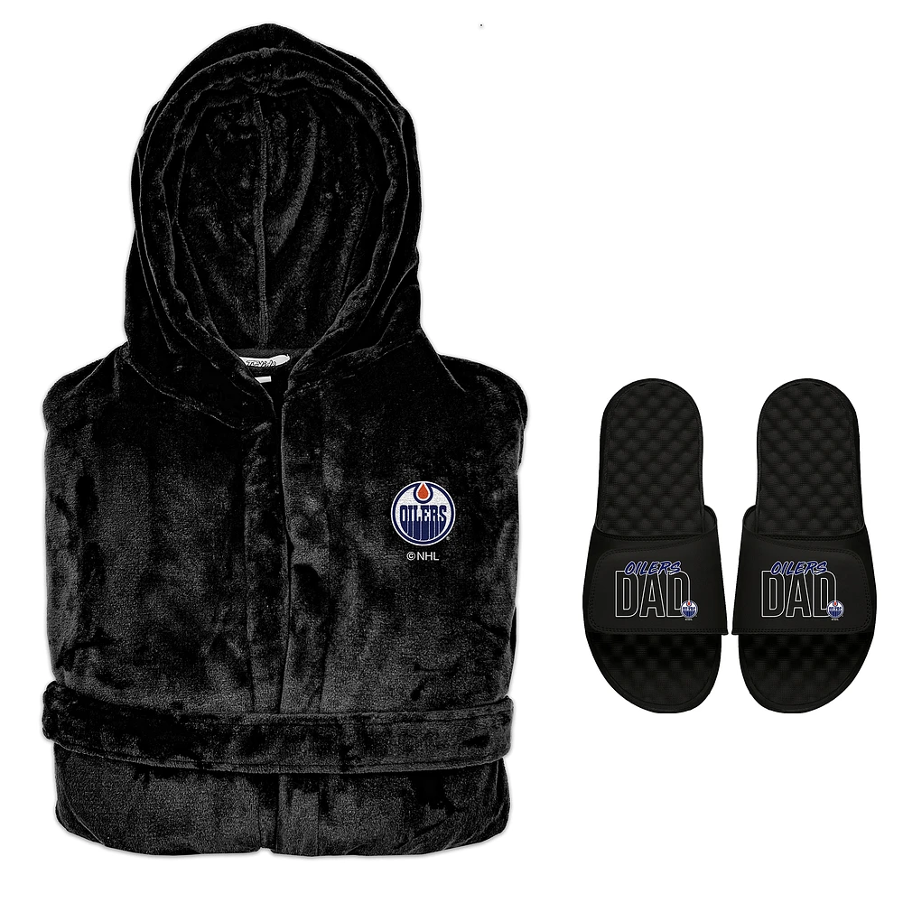 Men's ISlide Edmonton Oilers Dad Robe & Slide Sandals Bundle