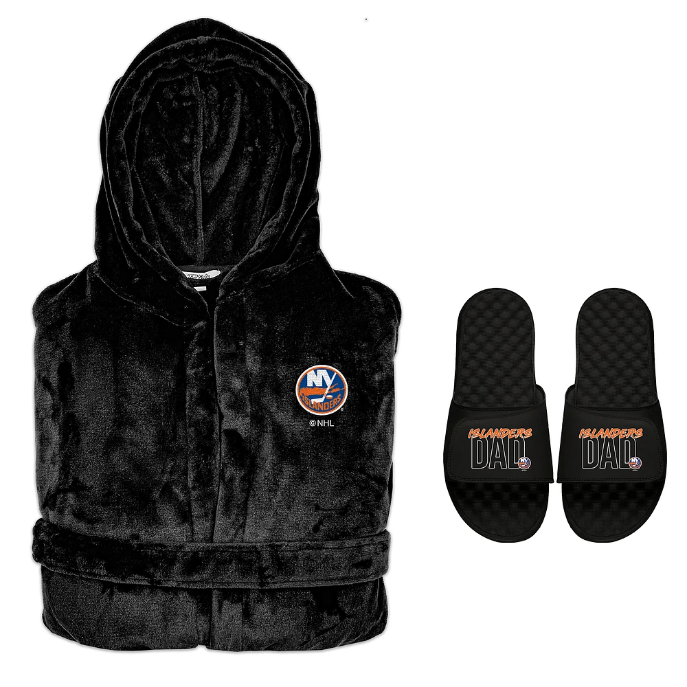 Men's ISlide New York Islanders Dad Robe & Slide Sandals Bundle