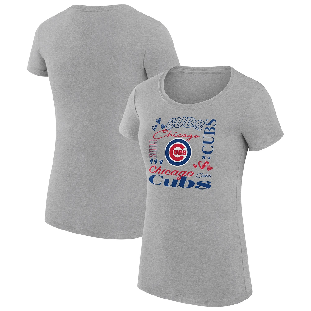 Women's G-III 4Her by Carl Banks Heather Gray Chicago Cubs Super-Slim Fit Lightweight Collage Team Graphic Crew Neck T-Shirt